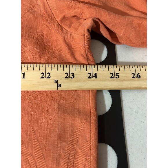 Tommy Bahama Button Up Shirt Mens Large Peach Embedded Leaf Design 100% Silk - Picture 7 of 8
